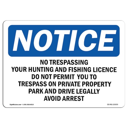 Signmission OSHA Notice Sign, 3.5" Height, 5" Width, No Trespassing Your Hunting And Fishing Sign, Landscape OS-NS-D-35-L-15009